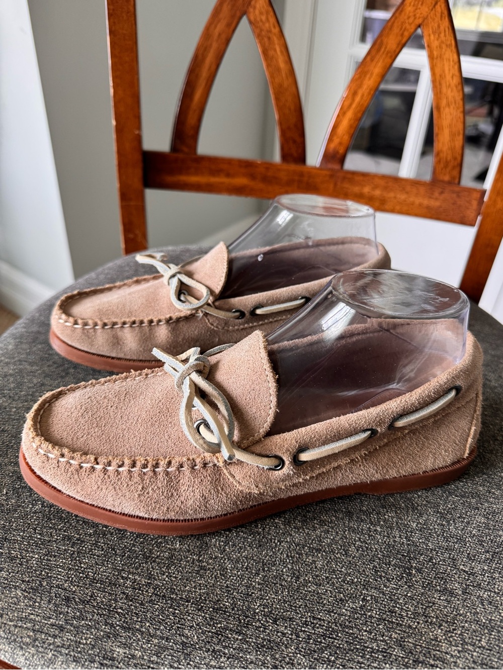 L.L. Bean Handsewn Moccasins Camp Mocs 7 Khaki Suede Loafers Preppy Coastal